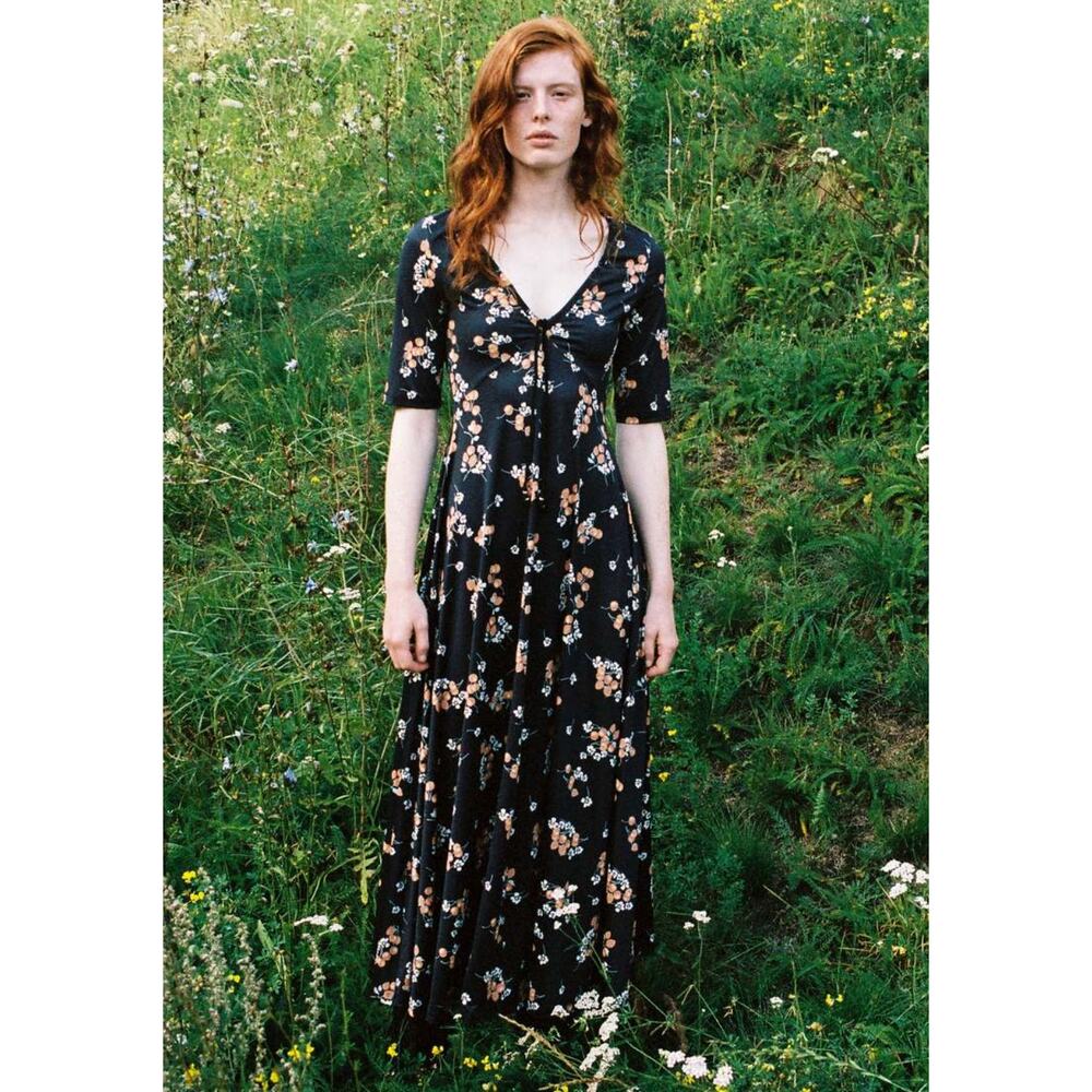 Sea New York Cerise Fruit Floral Print Short Sleeve Maxi Dress Women's Size L
